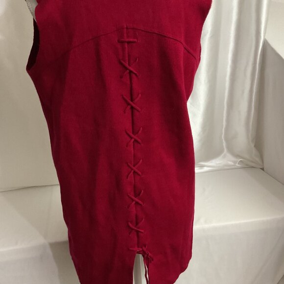 Hooded Sleeveless Red Knit Vest With Lace-Up Back Detail- size L Womens Open Fro - Picture 4 of 9